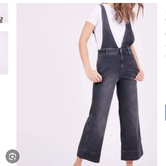 Free people deep V denim jump suit size 4 - Picture 1 of 9